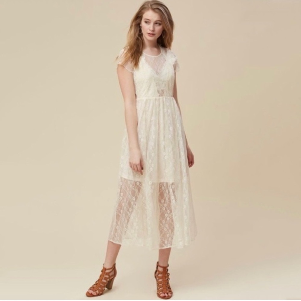 Altar’d State Cream Lace Midi Dress